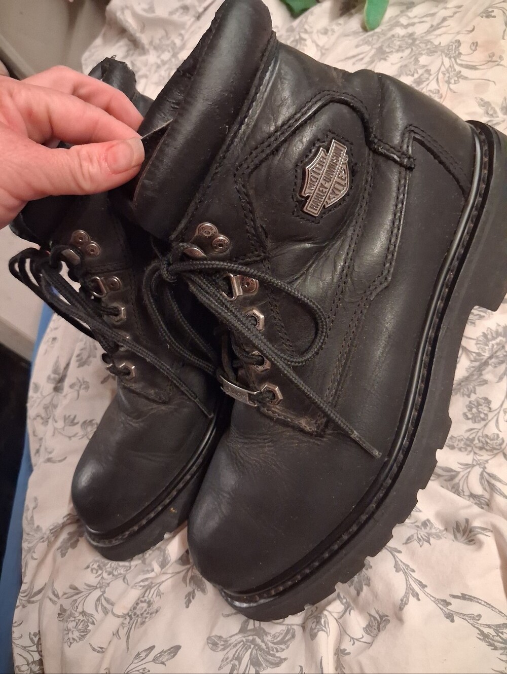 Harley-Davidson Black Leather Ankle Boots with Logo